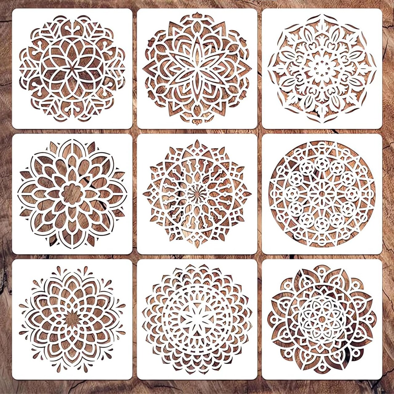 Mandala & Diwali Rangoli Stencils Set – Reusable PET Painting Templates (4", 6", 12") for DIY Crafts on Walls, Wood, Fabric, Furniture, Floors, Tiles, Rocks & Home Decor